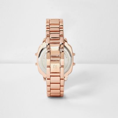 Rose gold tone diamant&#233; digital watch